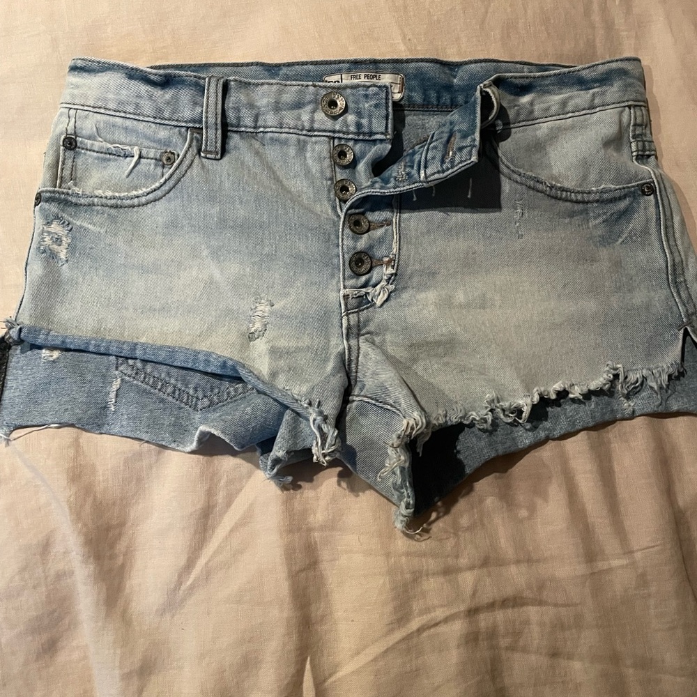 FP Movement by Free People Light Blue Distressed Jean Shorts